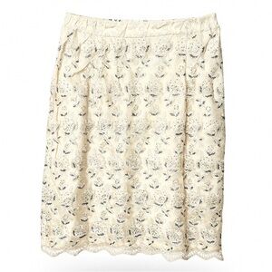 Cache Vintage Y2K Cream‎ Beaded Lace Skirt Medium Scallop Hem